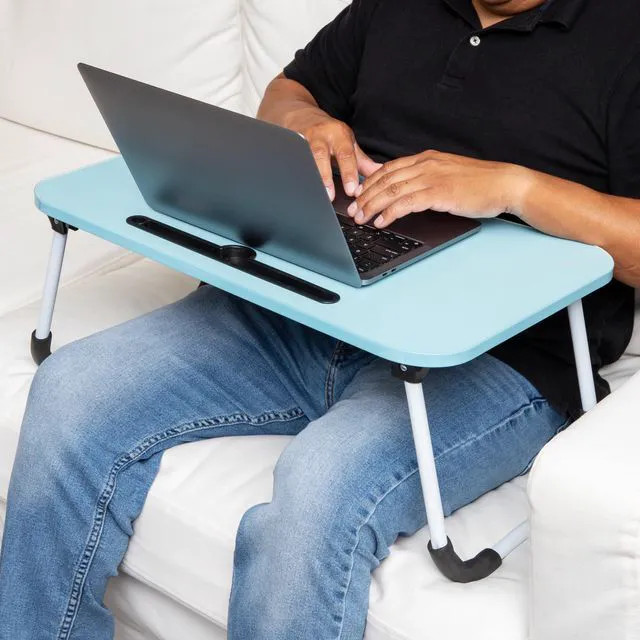 Alt view image 6 of 7 - Lap Desk Laptop Stand, Bed Tray, Folding Legs, Couch Table, Portable, MDF, 23.25" L x 13.75" W x 10.5" H, Blue