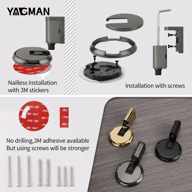 Alt view image 3 of 6 - 2 Pack Adjustable Bottom Door Stopper Windproof Door Holder No Drilling Mechanical Floor Door Stop with Screw and Adhesive Matte Black MB-2