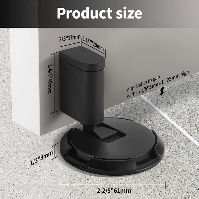 Alt view image 2 of 6 - 2 Pack Adjustable Bottom Door Stopper Windproof Door Holder No Drilling Mechanical Floor Door Stop with Screw and Adhesive Matte Black MB-2
