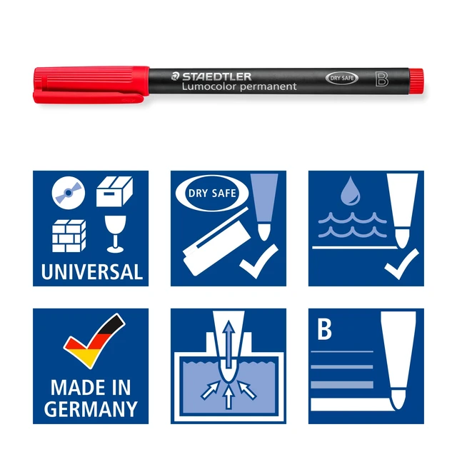 Alt view image 4 of 4 - Lumocolor Permanent Pen 314-3 Broad 1.0/2.5mm Line - Blue (Pack of 10), box of 10 (314-3 VE)
