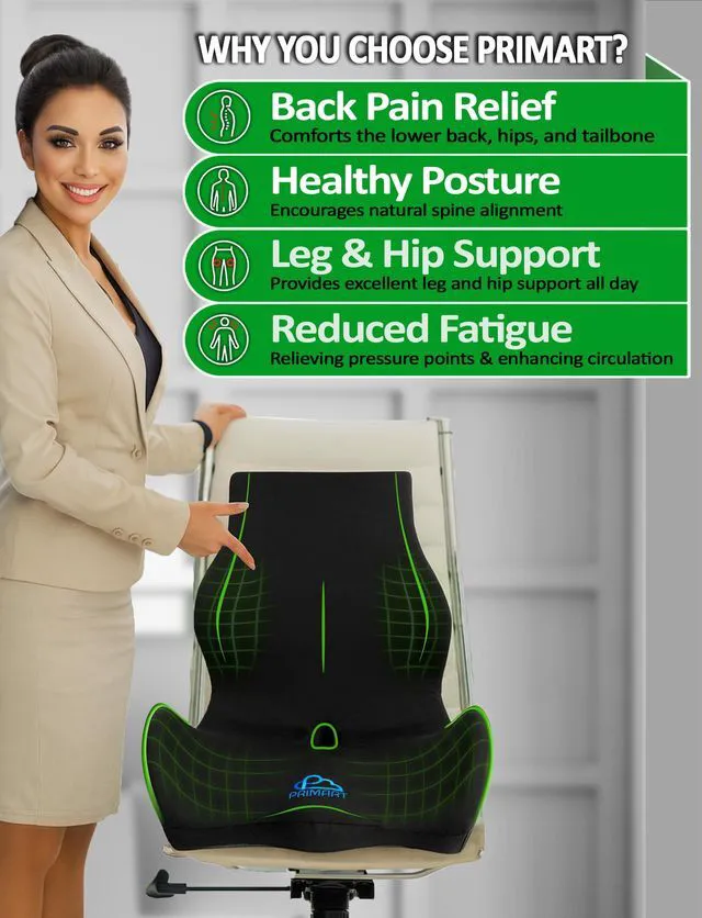 Alt view image 7 of 7 - Ergonomic Memory Foam Seat Cushion for Office Chair, Car Seat, Dining, Gaming Chair & Wheelchair, Full Back & Lumbar Support Pillow One Piece, Back Pain Relief, Coccyx, Tailbone & Sciatica Pain Relief