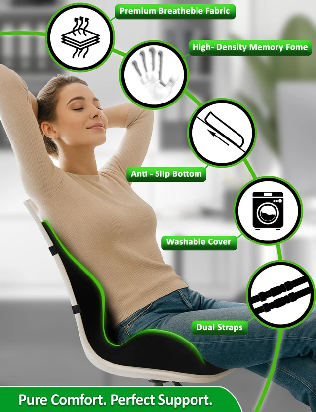 Alt view image 6 of 7 - Ergonomic Memory Foam Seat Cushion for Office Chair, Car Seat, Dining, Gaming Chair & Wheelchair, Full Back & Lumbar Support Pillow One Piece, Back Pain Relief, Coccyx, Tailbone & Sciatica Pain Relief