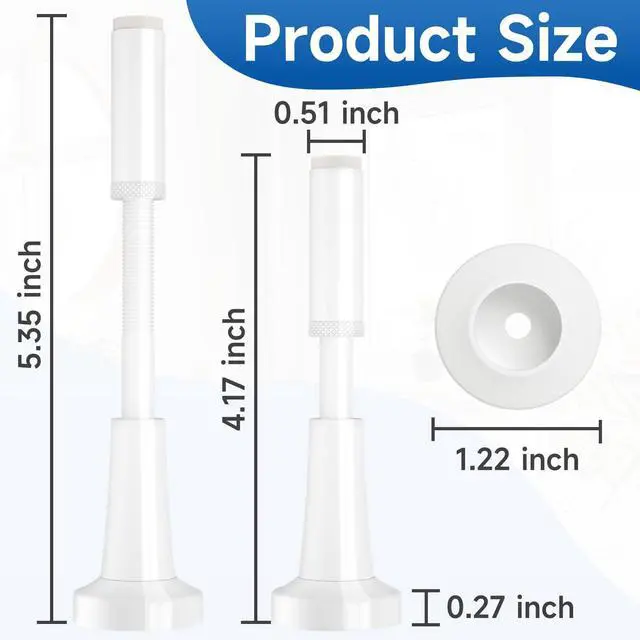 Alt view image 2 of 7 - 4Pcs Adjustable Spring Door Stop, 4.17-5.35in Long Door Stoppers, White Door Stoppers with Silicone Tip, Matte Black Door Stop for Bottom of Door, Screw & Adhesive Installation