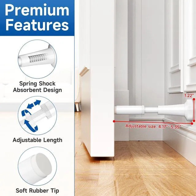 Alt view image 3 of 7 - 4Pcs Adjustable Spring Door Stop, 4.17-5.35in Long Door Stoppers, White Door Stoppers with Silicone Tip, Matte Black Door Stop for Bottom of Door, Screw & Adhesive Installation