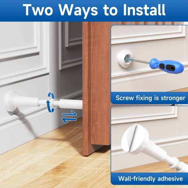 Alt view image 5 of 7 - 4Pcs Adjustable Spring Door Stop, 4.17-5.35in Long Door Stoppers, White Door Stoppers with Silicone Tip, Matte Black Door Stop for Bottom of Door, Screw & Adhesive Installation