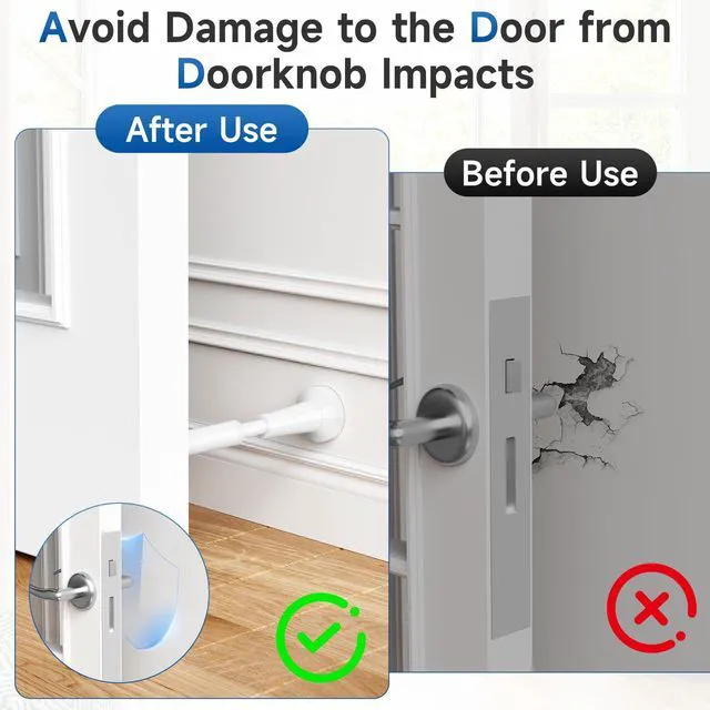 Alt view image 4 of 7 - 4Pcs Adjustable Spring Door Stop, 4.17-5.35in Long Door Stoppers, White Door Stoppers with Silicone Tip, Matte Black Door Stop for Bottom of Door, Screw & Adhesive Installation