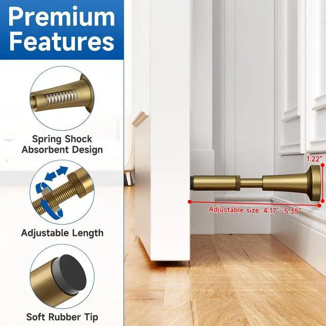 Alt view image 3 of 7 - 4Pcs Adjustable Spring Door Stop, 4.17-5.35in Long Door Stoppers, Bronze Door Stoppers with Silicone Tip, Matte Black Door Stop for Bottom of Door, Screw & Adhesive Installation