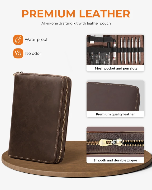 Alt view image 7 of 7 - 30Pcs Silver Metal Mechanical Pencil Set with Leather Case 6PCS Art Drafting Pencils, 0.5, 0.7, 0.9, 2.0MM Mechanical Drawing Pencils, with 300PCS(6B/4B/2B/HB/2H/4H/Colors)Lead Refills