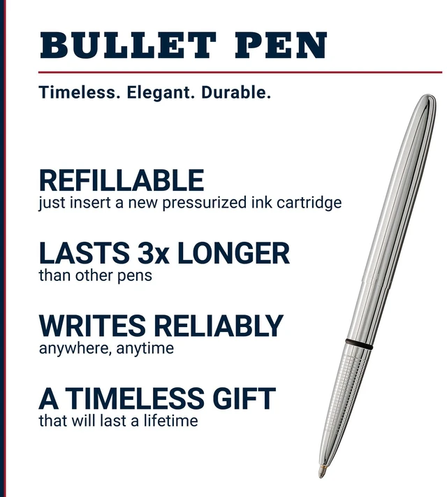 Alt view image 2 of 7 - Space Pen Chrome Pressurized Ballpoint Bullet Pen, Gift Box Compact Size, Writes Upside Down and in Extreme Temperatures, Smooth Black Ink, Medium Point, Made in the USA
