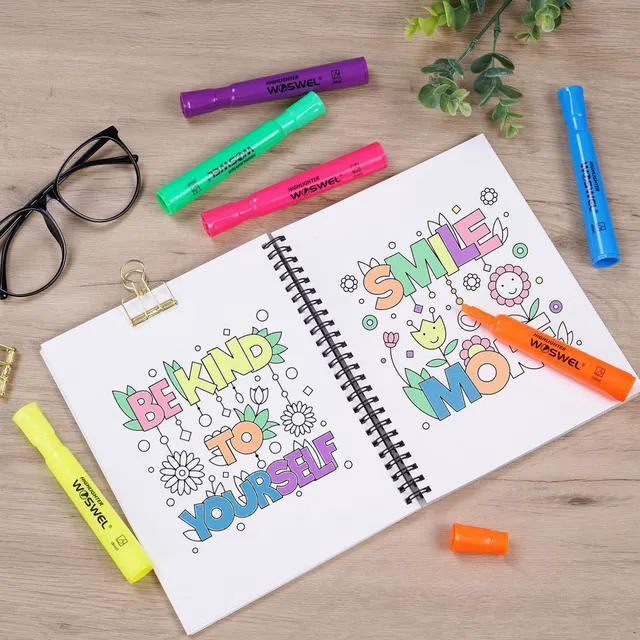 Alt view image 5 of 7 - Highlighters Bulk, 108 Pack Tank Style Highlighters Assorted Fluorescent Colors Set, 6 Bright Colors Chisel Tip Highlighter Markers for Coloring, Highlighting as School Supplies