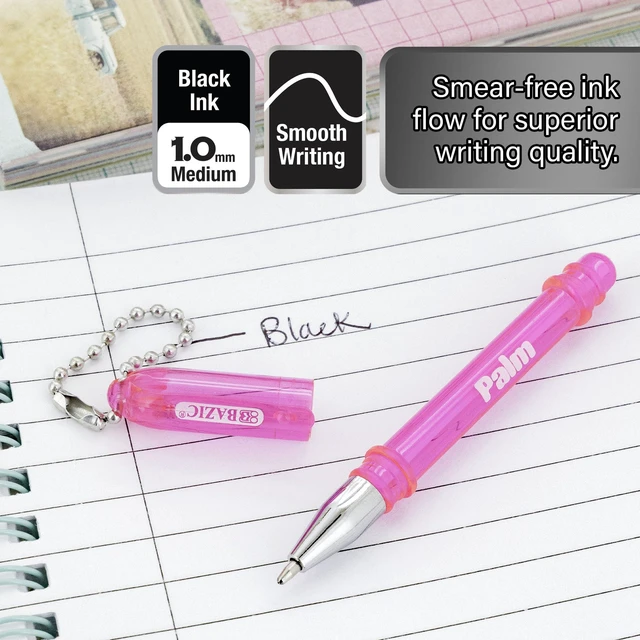 Alt view image 4 of 7 - Palm Ballpoint Pens, Key Chain, Black Ink, 5 Ct, 12-Pack Mini black ink ballpoint pens, 1.0 mm medium, Key chain + pocket clip, Compact for bags, Lanyards, Travel, Bulk pack