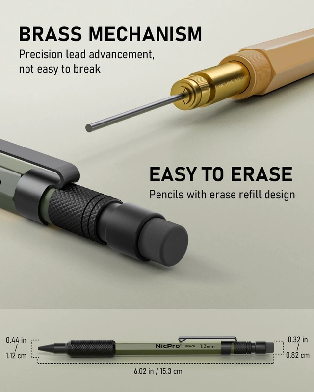 Alt view image 4 of 6 - 3 PCS 1.3 mm Mechanical Pencil Set with 48 Lead Refill, 3 Eraser MP2000 3 Color Weatherproof Metal Barrel, Heavy Duty Carpenter Pencil for Outdoor Construction Marking Drafting and Drawing