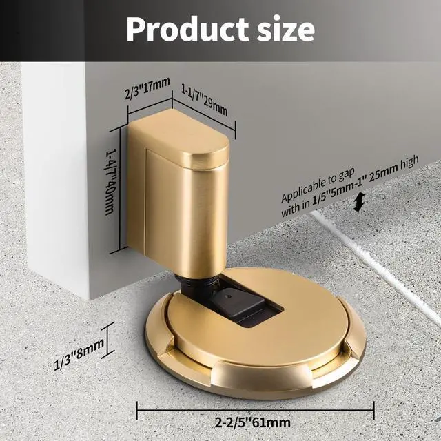 Alt view image 2 of 6 - 2 Pack Adjustable Bottom Door Stopper Windproof Door Holder No Drilling Mechanical Floor Door Stop with Screw and Adhesive Brushed Gold BG-2