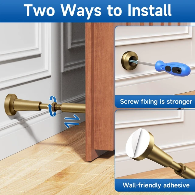 Alt view image 5 of 7 - 4Pcs Adjustable Spring Door Stop, 4.17-5.35in Long Door Stoppers, Bronze Door Stoppers with Silicone Tip, Matte Black Door Stop for Bottom of Door, Screw & Adhesive Installation