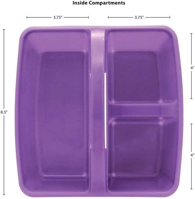 Alt view image 3 of 7 - Assorted Bright Colors Portable Plastic Storage Caddy 6-Pack for Classrooms, Kids Room, and Office Organization, (Lime, Orange, Pink, Purple, Teal, and Yellow) 3 Compartment