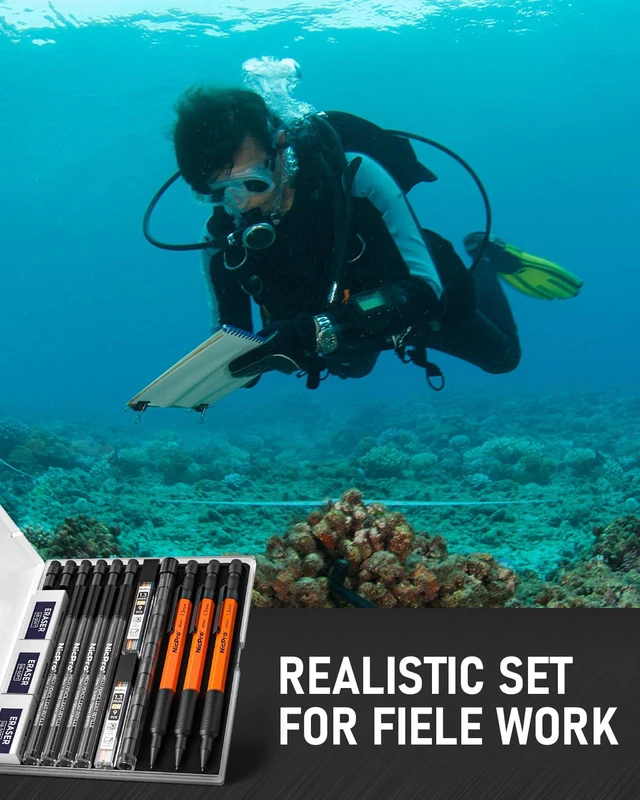 Alt view image 7 of 7 - 3 PCS 1.3 mm Mechanical Pencils Set with 66 Lead Refill, 3 Eraser MP2000 Orange Weatherproof Metal Barrel, Heavy Duty Carpenter Pencil for Outdoor Construction Marking Drafting and Drawing