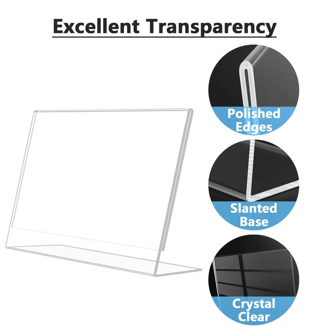 Alt view image 4 of 7 - Acrylic Sign Holder 8.5x11 Inches Horizontal 12 Pack, Slant Back Clear Landscape Tabletop Display Stands for Menus, Flyers, Documents, Sign Frames for Business, Office, Retail, Restaurant
