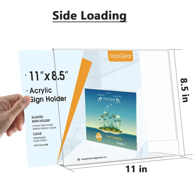 Alt view image 6 of 7 - Acrylic Sign Holder 8.5x11 Inches Horizontal 12 Pack, Slant Back Clear Landscape Tabletop Display Stands for Menus, Flyers, Documents, Sign Frames for Business, Office, Retail, Restaurant