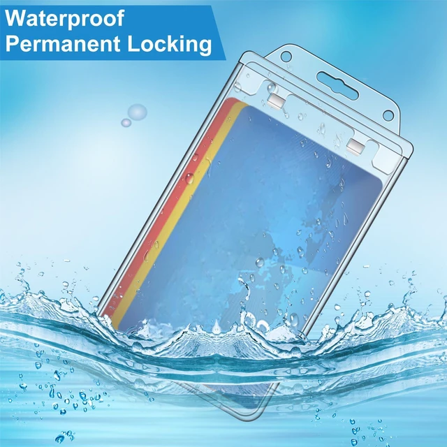 Alt view image 4 of 7 - 100 Pack Hard Plastic ID Badge Holder, Clear Vertical Heavy Duty Protector for Office School Travel, 2.4x4.2 Inch Fits Standard Cards, Waterproof Case with Lanyard Slot