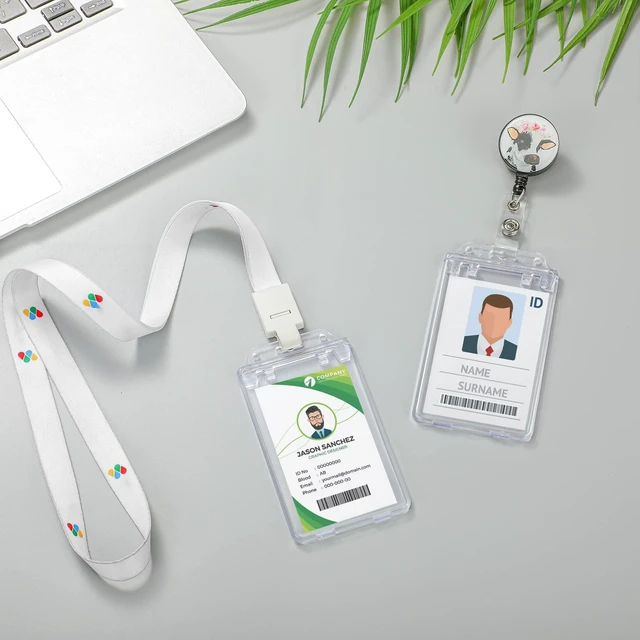 Alt view image 5 of 7 - 100 Pack Hard Plastic ID Badge Holder, Clear Vertical Heavy Duty Protector for Office School Travel, 2.4x4.2 Inch Fits Standard Cards, Waterproof Case with Lanyard Slot