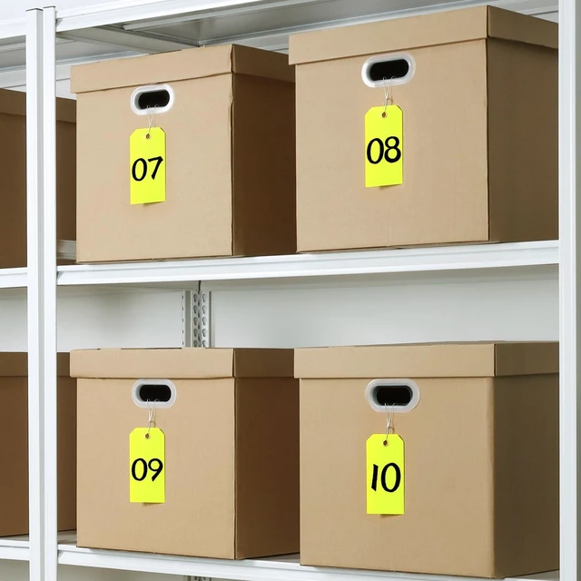 Alt view image 5 of 7 - 500 Pieces Plastic Shipping Tags with Wire Waterproof Hang Tags Heavy Duty Labeling Tags with String Wires Tags Labels Labeling Tags Stacking Tags for Equipment Car Parts (Yellow, 3x6)