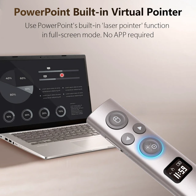 Alt view image 6 of 7 - Presentation Clicker with Digital Pointer for TV LED LCD Screen, Presentation Remote, Slide Clicker (Green Light - BLE&USB-A&C)