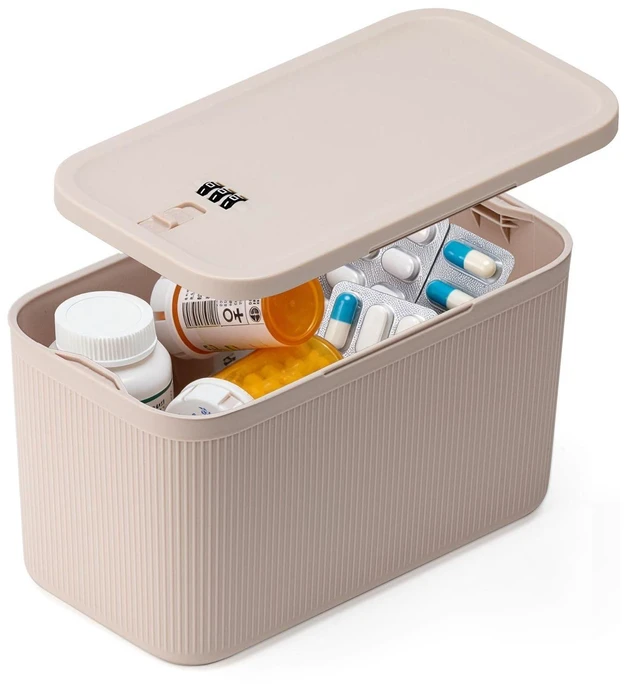 Main image of Lockable Storage Box,Medicine Lock Box Travel Case,Refrigerator Bin Container for Food,Medicines,Snacks,Locking Mobile Cell Phone Device Jail,Lockbox for Office,Home,School,Father Gift (Cream Plus)