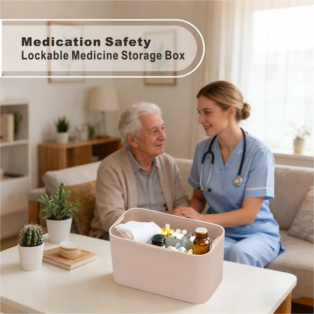 Alt view image 7 of 7 - Lockable Storage Box,Medicine Lock Box Travel Case,Refrigerator Bin Container for Food,Medicines,Snacks,Locking Mobile Cell Phone Device Jail,Lockbox for Office,Home,School,Father Gift (Cream Plus)