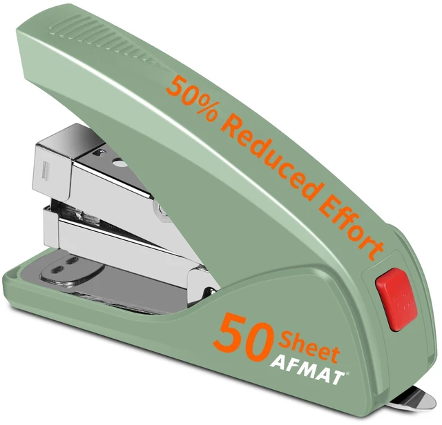 Main image of Effortless Stapler for Desk, 50 Sheet Capacity, Low Force, Built-in Staple Remover, One Finger Touch Stapling Desktop Stapler, Portable & Space Save Size, Good for Home & Office ES10(Green)