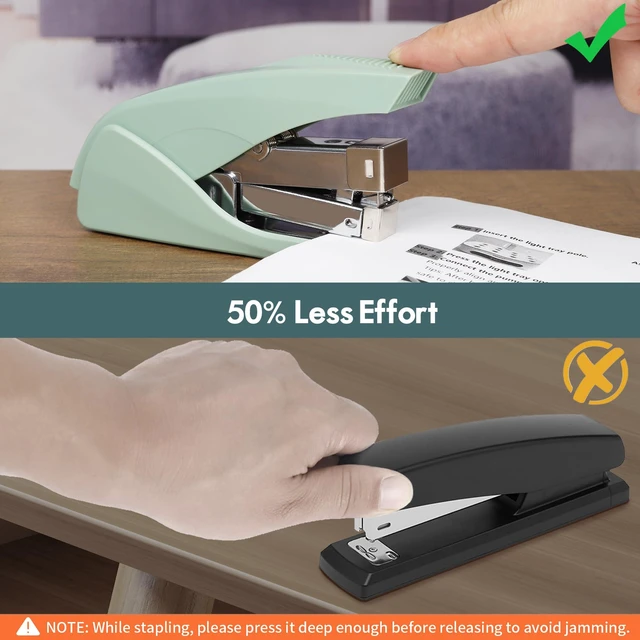 Alt view image 2 of 7 - Effortless Stapler for Desk, 50 Sheet Capacity, Low Force, Built-in Staple Remover, One Finger Touch Stapling Desktop Stapler, Portable & Space Save Size, Good for Home & Office ES10(Green)
