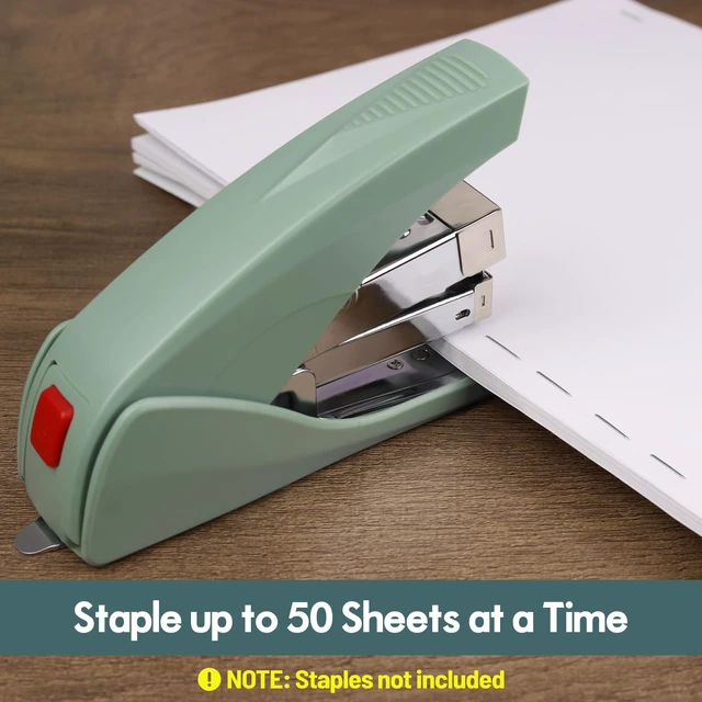 Alt view image 3 of 7 - Effortless Stapler for Desk, 50 Sheet Capacity, Low Force, Built-in Staple Remover, One Finger Touch Stapling Desktop Stapler, Portable & Space Save Size, Good for Home & Office ES10(Green)