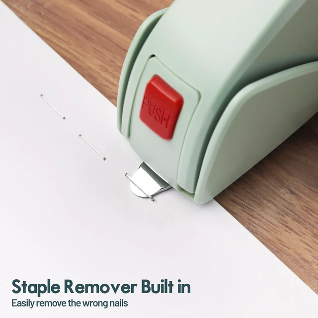 Alt view image 5 of 7 - Effortless Stapler for Desk, 50 Sheet Capacity, Low Force, Built-in Staple Remover, One Finger Touch Stapling Desktop Stapler, Portable & Space Save Size, Good for Home & Office ES10(Green)