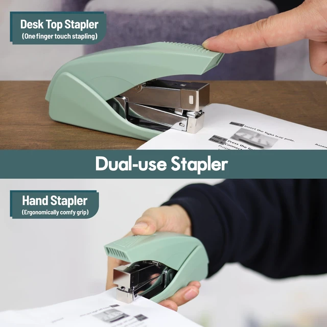 Alt view image 6 of 7 - Effortless Stapler for Desk, 50 Sheet Capacity, Low Force, Built-in Staple Remover, One Finger Touch Stapling Desktop Stapler, Portable & Space Save Size, Good for Home & Office ES10(Green)