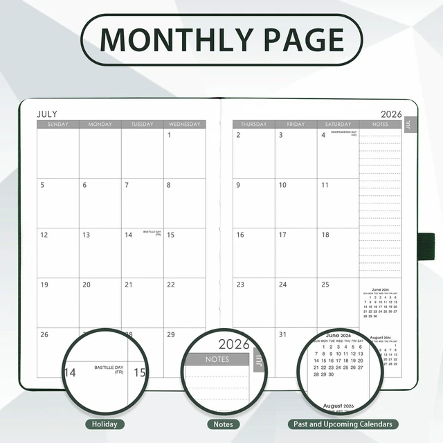 Alt view image 4 of 7 - 2026-2027 Planner - Academic Planner 2026-2027 Weekly Monthly Planner July 2026 - June 2027, 5.7'' x 8.4'', Thick Paper, Leather Cover, Pen Holder, Back Pocket, Perfect Daily Organizer