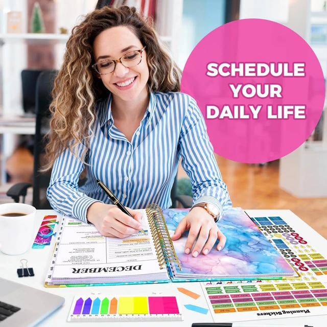 Alt view image 3 of 7 - Academic Planner 2026-2027, 18 Months Daily Weekly Monthly Calendar Planner July 2026 - Dec 2027, 9" x 11.6" A4, Hardcover Agenda Organizer with Tabs, Inner Pocket, Bookmark, Stickers, Sticky Note Set