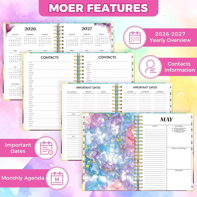 Alt view image 6 of 7 - Academic Planner 2026-2027, 18 Months Daily Weekly Monthly Calendar Planner July 2026 - Dec 2027, 9" x 11.6" A4, Hardcover Agenda Organizer with Tabs, Inner Pocket, Bookmark, Stickers, Sticky Note Set