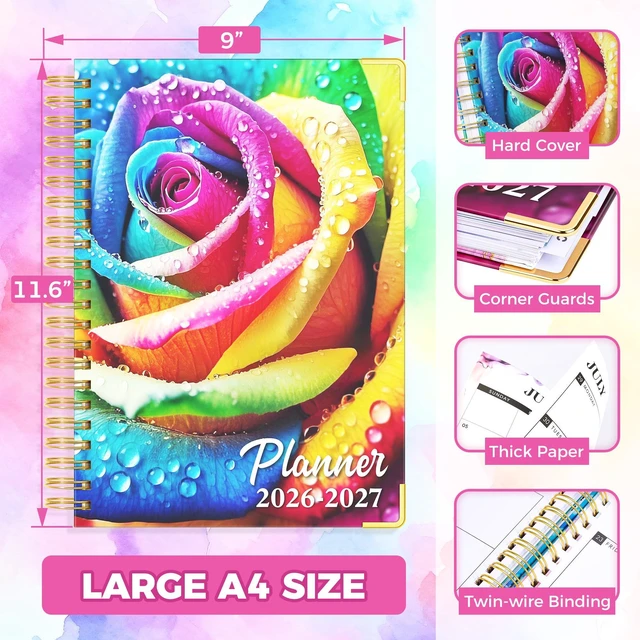 Alt view image 7 of 7 - Academic Planner 2026-2027, 18 Months Daily Weekly Monthly Calendar Planner July 2026 - Dec 2027, 9" x 11.6" A4, Hardcover Agenda Organizer with Tabs, Inner Pocket, Bookmark, Stickers, Sticky Note Set