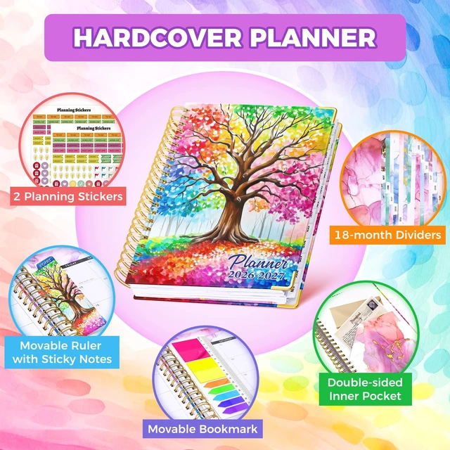 Alt view image 2 of 7 - Academic Planner 2026-2027, 18 Months Daily Weekly Monthly Calendar Planner July 2026 - Dec 2027, 9" x 11.6" A4, Hardcover Agenda Organizer with Tabs, Inner Pocket, Bookmark, Stickers, Sticky Note Set