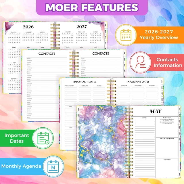 Alt view image 6 of 7 - Academic Planner 2026-2027, 18 Months Daily Weekly Monthly Calendar Planner July 2026 - Dec 2027, 9" x 11.6" A4, Hardcover Agenda Organizer with Tabs, Inner Pocket, Bookmark, Stickers, Sticky Note Set