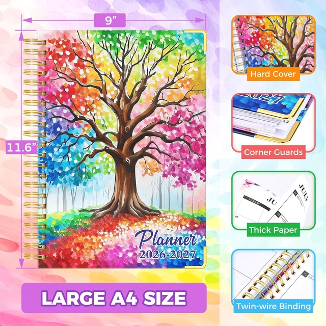Alt view image 7 of 7 - Academic Planner 2026-2027, 18 Months Daily Weekly Monthly Calendar Planner July 2026 - Dec 2027, 9" x 11.6" A4, Hardcover Agenda Organizer with Tabs, Inner Pocket, Bookmark, Stickers, Sticky Note Set