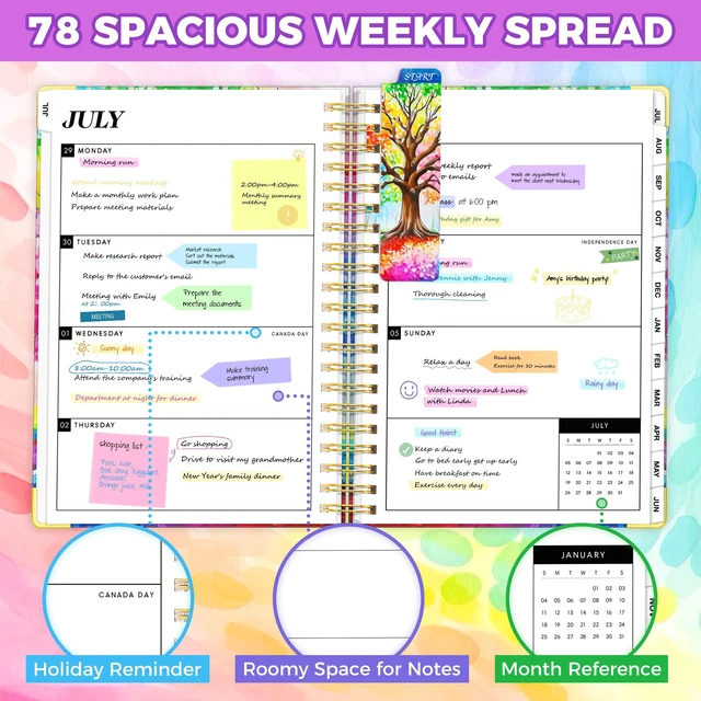Alt view image 5 of 7 - Academic Planner 2026-2027, 18 Months Daily Weekly Monthly Calendar Planner July 2026 - Dec 2027, 9" x 11.6" A4, Hardcover Agenda Organizer with Tabs, Inner Pocket, Bookmark, Stickers, Sticky Note Set