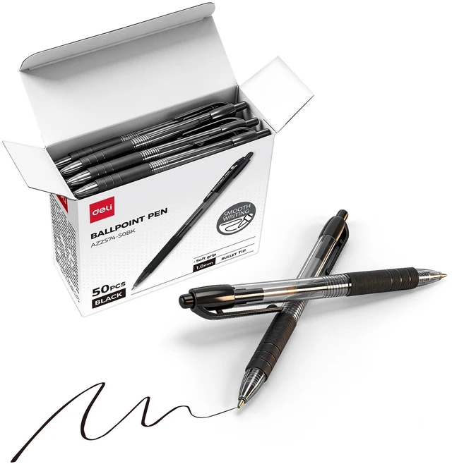 Main image of Pens Bulk,50 Pack Ballpoint Pens Black Ink 1.0MM Medium Point Smooth Writing Retractable Pen with Soft Grip, No Bleed,Fast Dry for Office School Home Use