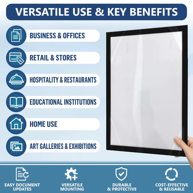 Alt view image 4 of 7 - 30 Pack Magnetic Sign Holder 11 x 17 with Adhesive Back - Magnetics Poster Frame & Magnetic Paper Holder - Reusable Adhesive Frames 11x17 - Magnet Frame for Wall Windows - Magnet Document Holders
