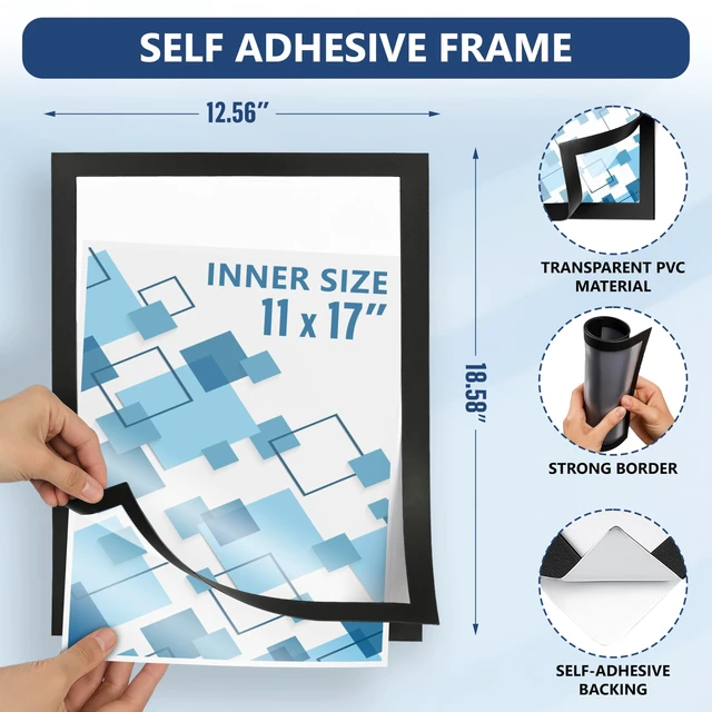 Alt view image 2 of 7 - 30 Pack Magnetic Sign Holder 11 x 17 with Adhesive Back - Magnetics Poster Frame & Magnetic Paper Holder - Reusable Adhesive Frames 11x17 - Magnet Frame for Wall Windows - Magnet Document Holders