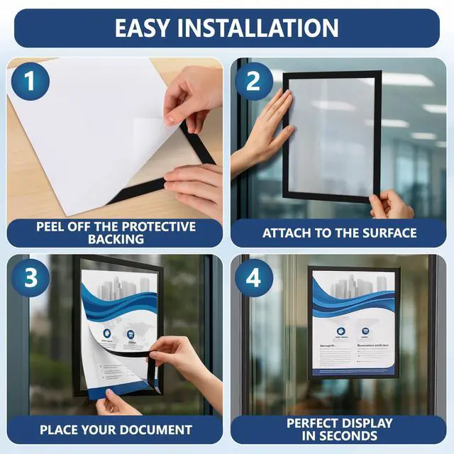 Alt view image 6 of 7 - 30 Pack Magnetic Sign Holder 11 x 17 with Adhesive Back - Magnetics Poster Frame & Magnetic Paper Holder - Reusable Adhesive Frames 11x17 - Magnet Frame for Wall Windows - Magnet Document Holders