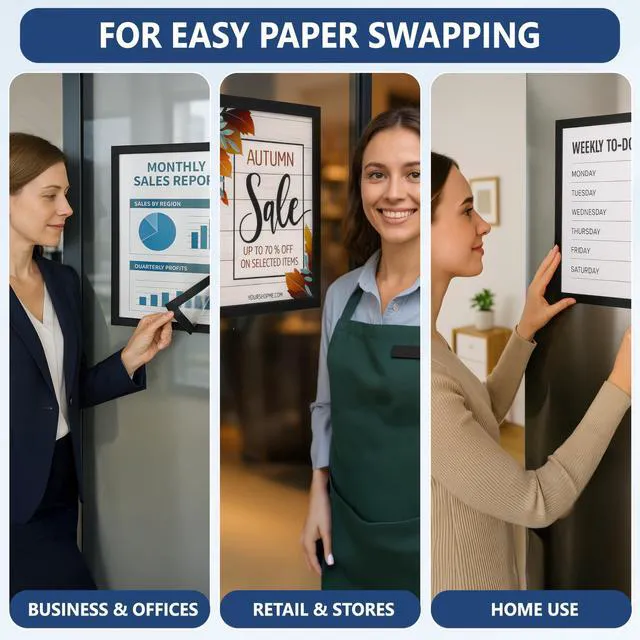 Alt view image 7 of 7 - 30 Pack Magnetic Sign Holder 11 x 17 with Adhesive Back - Magnetics Poster Frame & Magnetic Paper Holder - Reusable Adhesive Frames 11x17 - Magnet Frame for Wall Windows - Magnet Document Holders