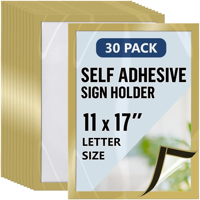 Main image of 30 Pack Magnetic Sign Holder 11 x 17 with Adhesive Back - Gold Magnetics Poster Frame & Magnetic Paper Holder - Reusable Adhesive Frames 11x17 - Magnet Frame for Wall Windows - Magnet Document Holders