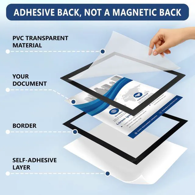 Alt view image 5 of 7 - 30 Pack Magnetic Sign Holder 11 x 17 with Adhesive Back - Magnetics Poster Frame & Magnetic Paper Holder - Reusable Adhesive Frames 11x17 - Magnet Frame for Wall Windows - Magnet Document Holders