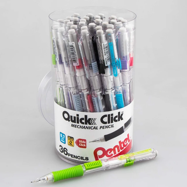 Alt view image 2 of 7 - Quick Click Mechanical Pencil, (0.7mm) Med Line, Canister, Assorted Colors (A/D/N/P/S/V), 36-PK (PD217PC36M)