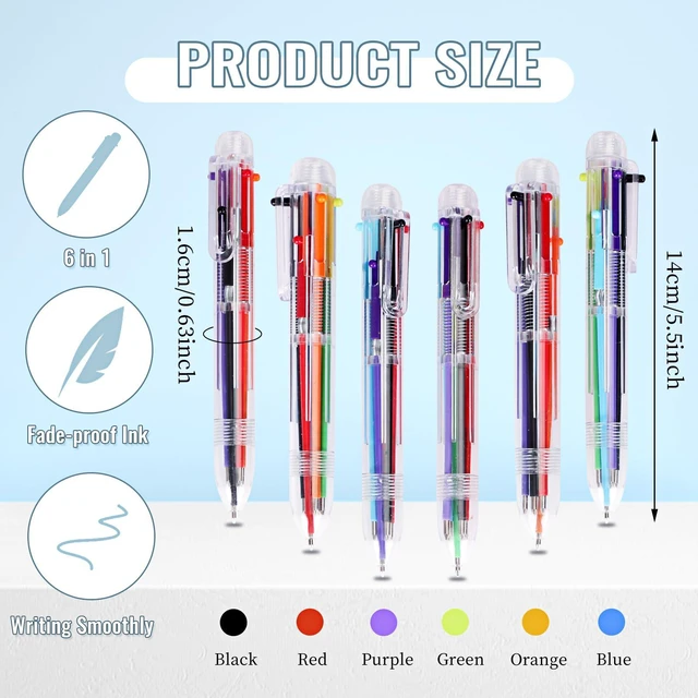 Alt view image 2 of 7 - 48 Pack Multicolor Ballpoint Pens 6 in 1 Transparent 0.5mm 6 Ink Colors in Each Pen, Clear Barrel, Retractable Design, 0.5mm Tip, for School Office Party Favors and Gifts